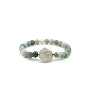 Natural Burmese Jade Gemstone Stretch Bracelet and Carved Paw Jade 18k Tiny Bead